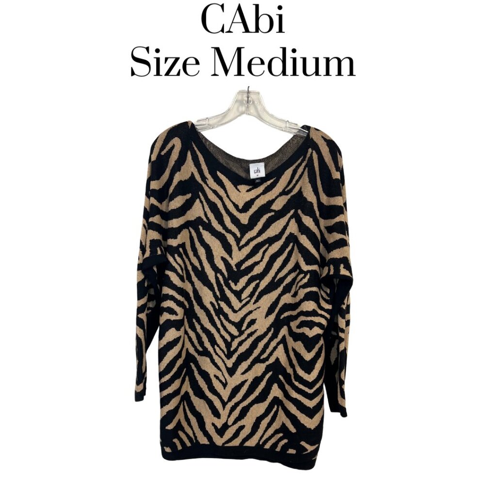 CAbi Dani Pullover Zebra Stripe Brown Black Oversized Sweater Med animal print